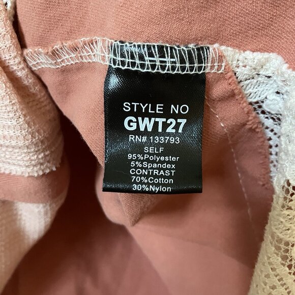 POL Shirt Womens L Oversized Thermal Lace Button Down Top Blush Pink Boho - Picture 4 of 12